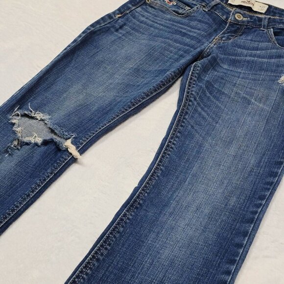 Hollister ✦ Distressed Bootcut Jeans ✦ Size 5 Blue Denim Stretch Mid-Rise Casual - Picture 3 of 9